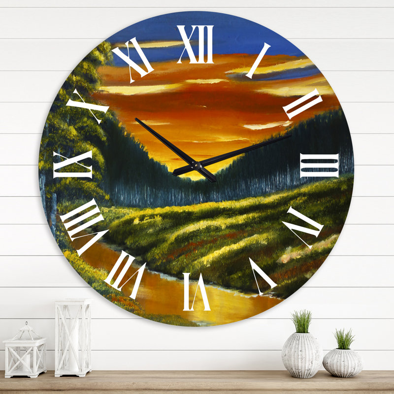Coucher de soleil chaud au-dessus du marais Lotus - Horloge murale traditionnelle, Grand
