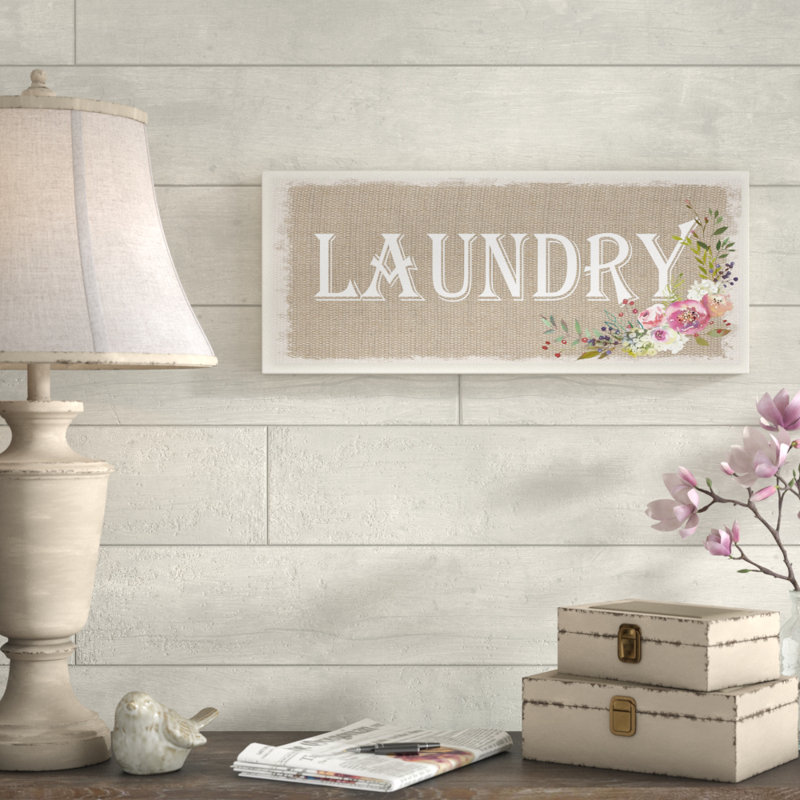 Floral Linen Laundry - reproduction d'art textuel sur toile, Plaque murale, H 7 po x l 17 po
