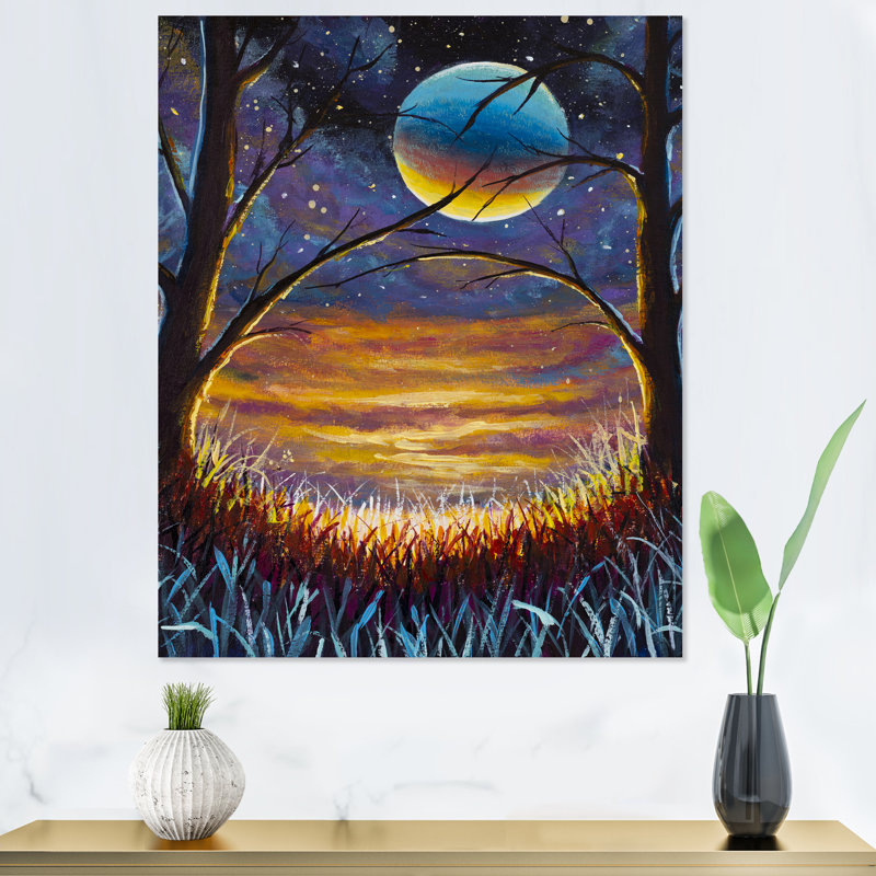 Nuit fantaisie lune - peinture, H 20 po x l 12 po x P 1 po, Toile tendue