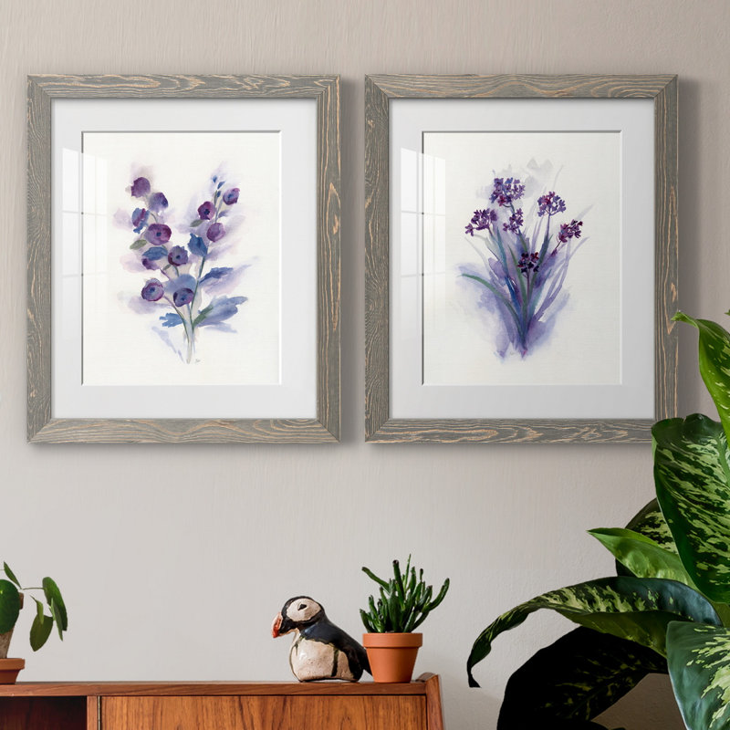 «Pretty in Purple I», ensemble de 2 reproductions d'art, H 24 po x l 36 po x P 1,5 po, Cadre en papier gris, Blanc