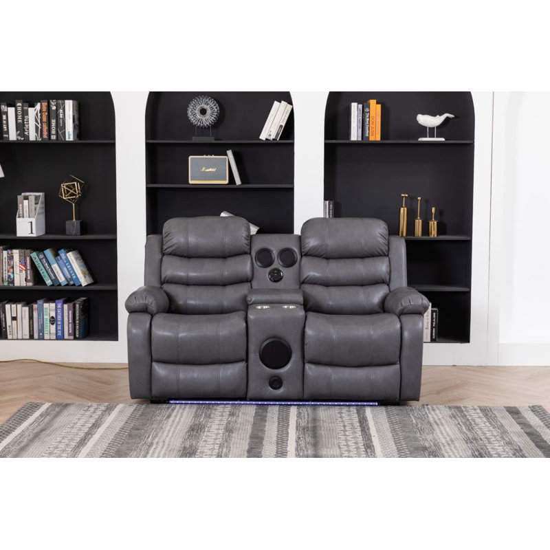 Adele 69.3" Faux Leather Reclining Loveseat, Gray