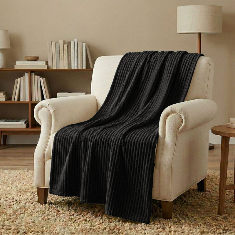 Couverture en molleton moelleux Kacey, Double/Grand, Noir