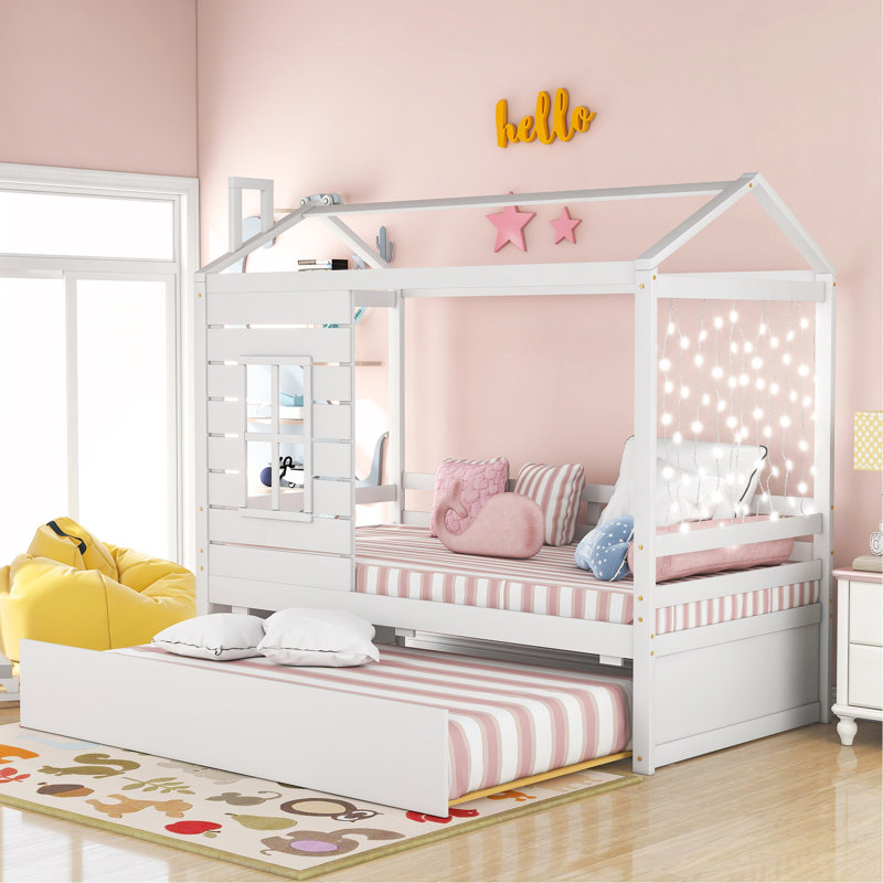 Lit simple en bois avec lit gigogne simple (blanc)
