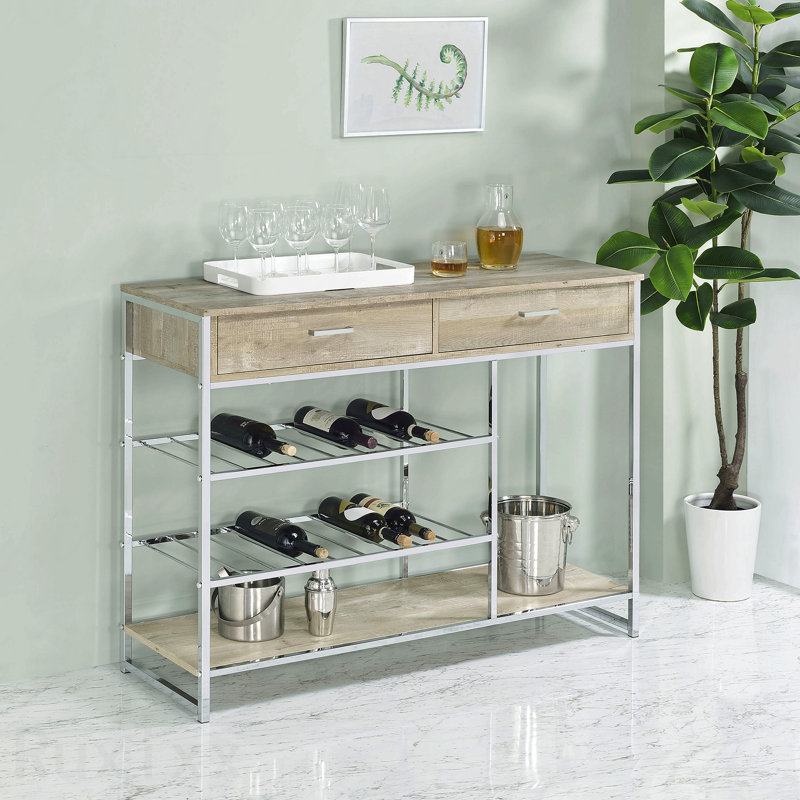 Grey 2-Drawer Home Bar Storage with Wine Rack