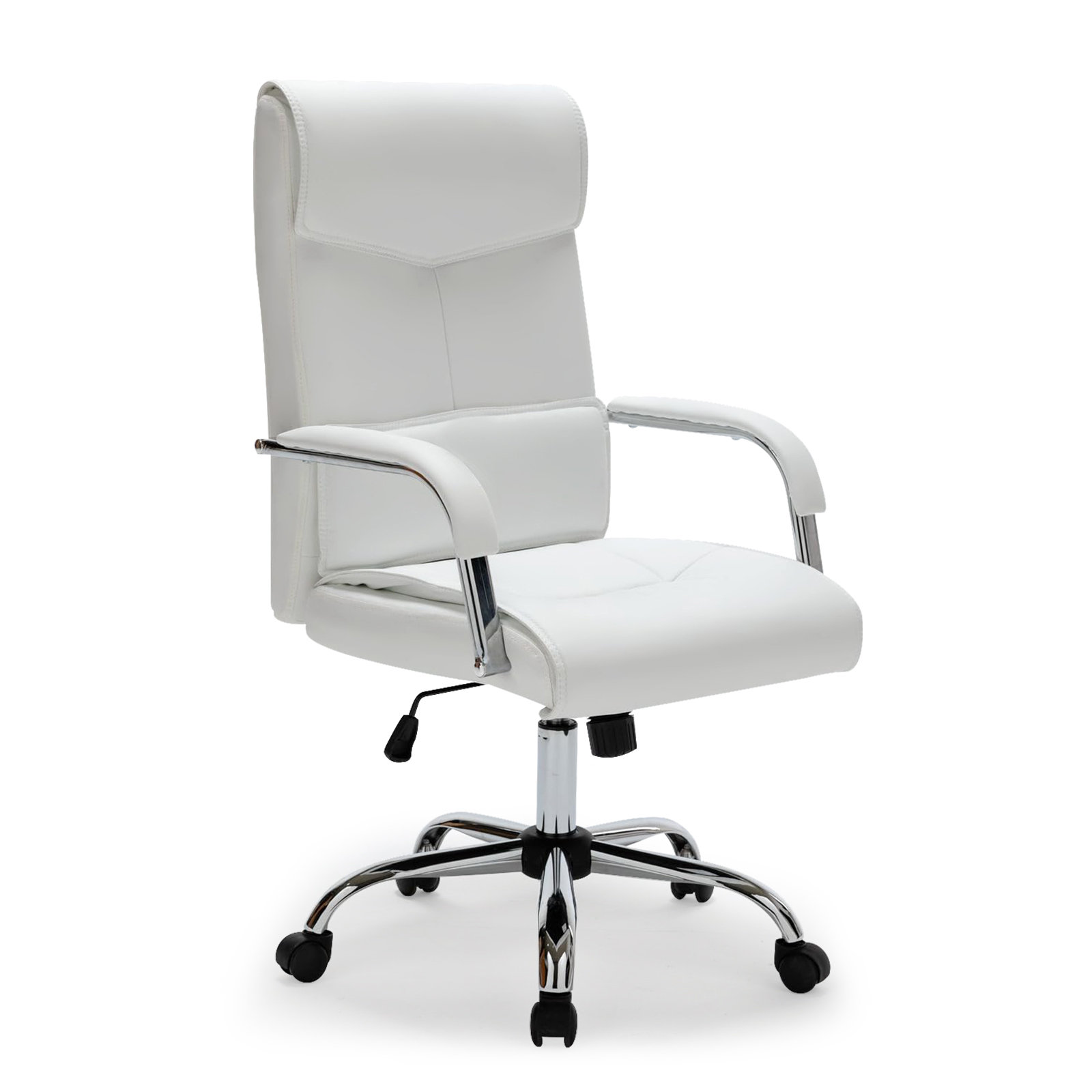 Tufted white leather low back office chair