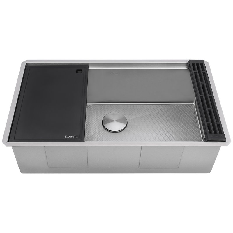Ruvati Hex Bottom Workstation Scratch Resistant Embossed Kitchen Sink Stainless Steel, 19" L x 30" W