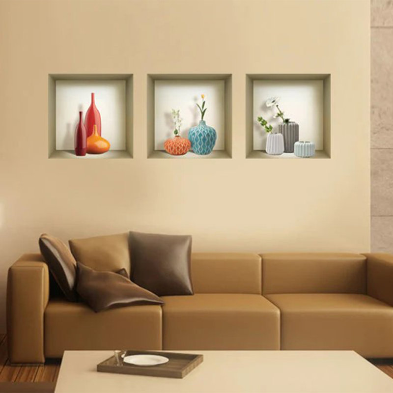 Décalcomanie 3D Niche 3D - 3 pièces | Facile à appliquer, superbes autocollants décoratifs pour la maison et le bureau