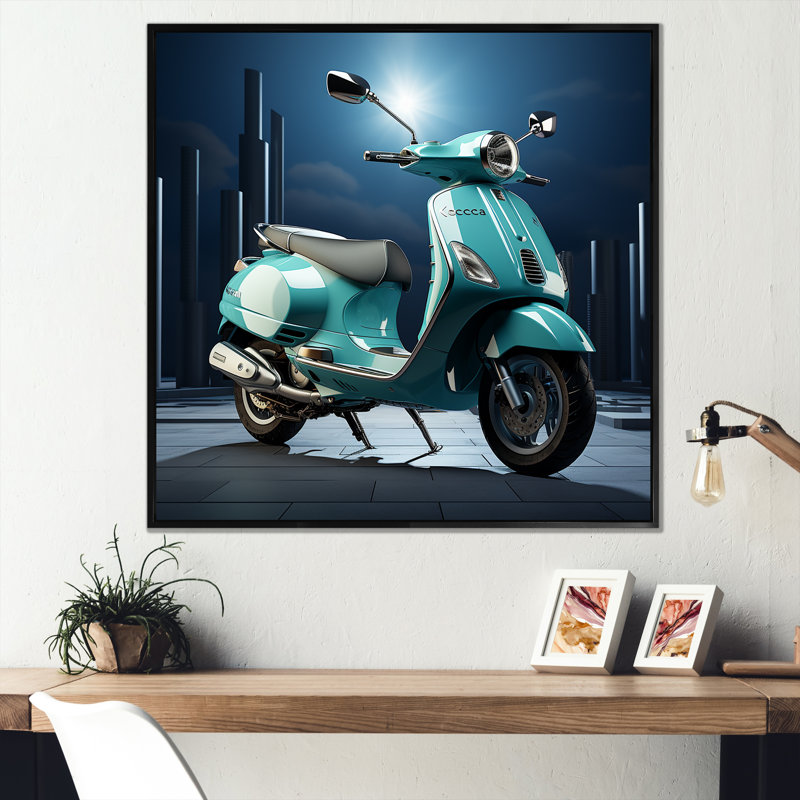 Scooter rétro sur toile, Cadre flottant noir, H 16 po x l 16 po