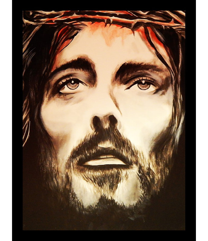 «Jesus Crown», reproduction de peinture acrylique sur papier encadrée, H 24 po x l 18 po x P 1 po