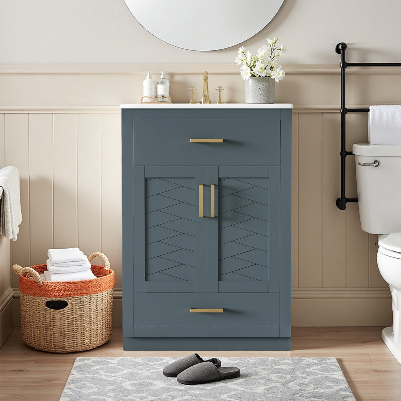 Meuble-lavabo simple 24 po avec lavabo en céramique, Bleu