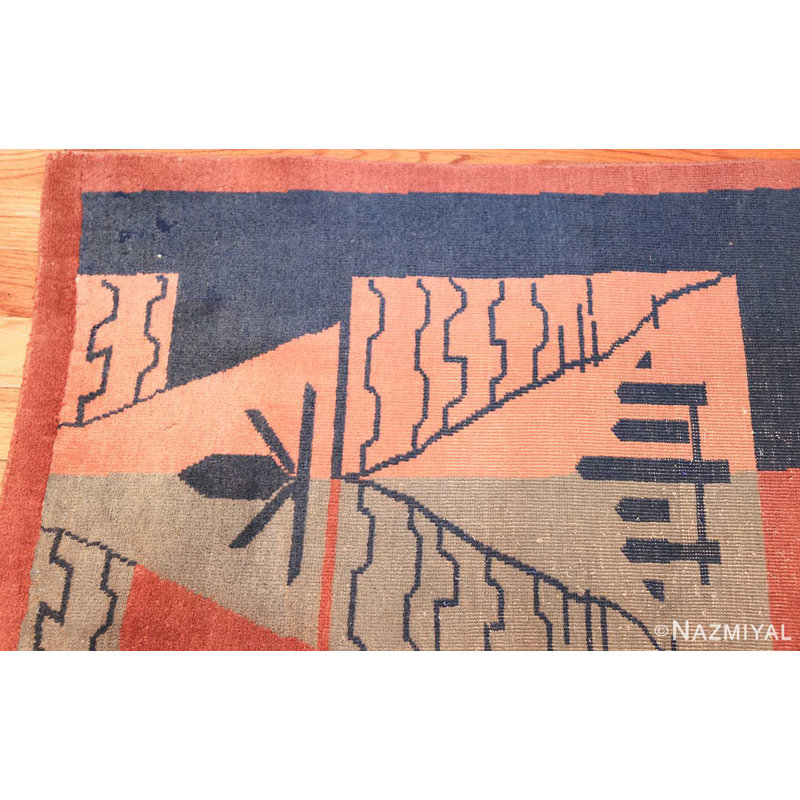 Grand tapis Art déco indien antique à élégance usée