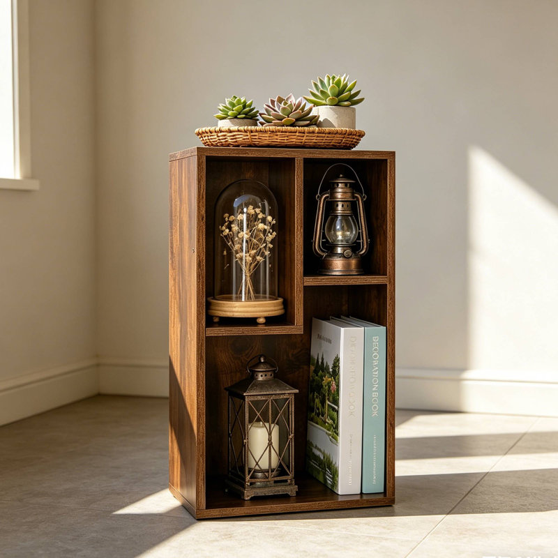 Bibliothèque brune Altamonte à 3 cubes, petite armoire de rangement avec tablettes ouvertes à 2 niveaux, rangement cubique moderne pour petits espaces