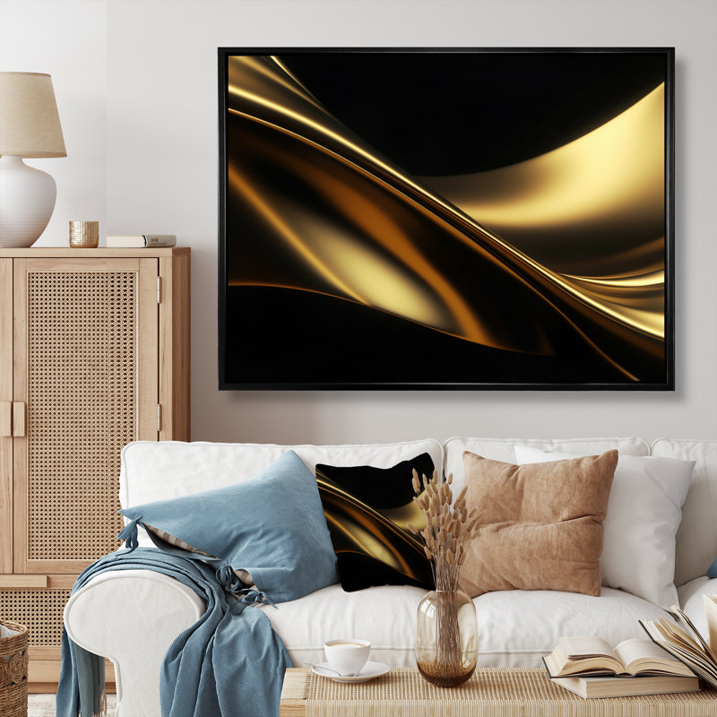Art mural encadré doré et noir, Cadre flottant noir, H 30 po x l 40 po x P 1,5 po