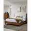 Ensemble de chambre à coucher 3 pièces couleur noyer Lit de grand lit 2 x Tables de chevet beige avec tête de lit tapissier en tissu de style Mid-Century-345783729