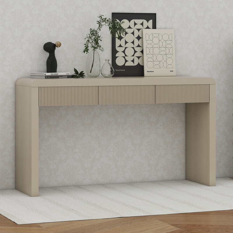 Rustic Console Table With 3 Fluted Drawers, Apricot
