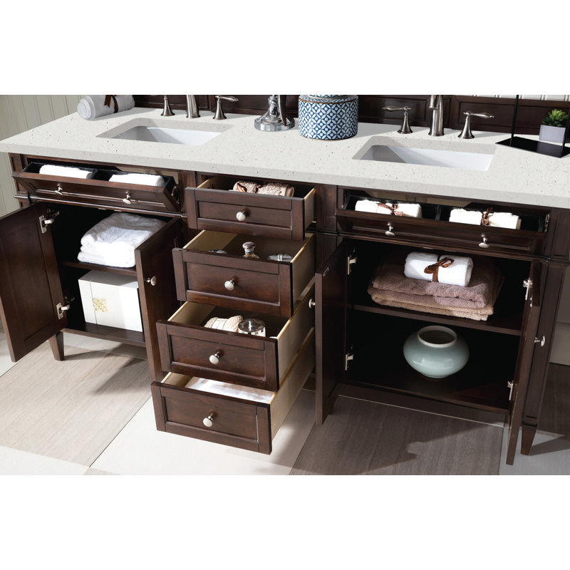 Meuble-lavabo double l 72 po Dussault, Acajou bruni, Délice de lime, 8 po