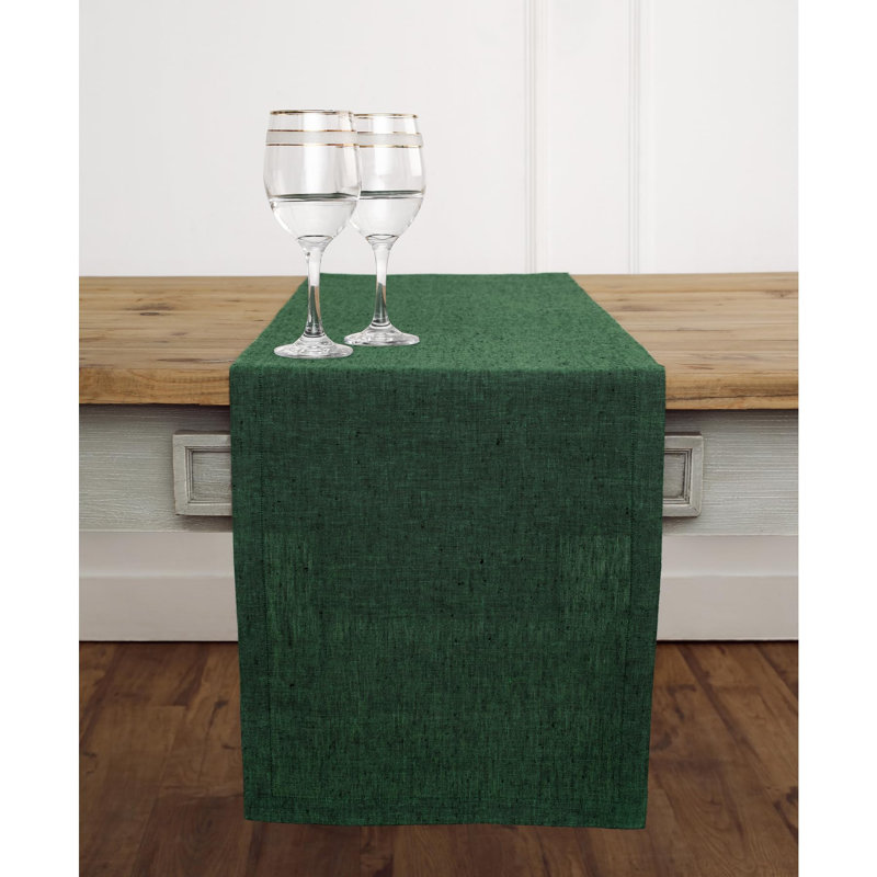 100% Pure Linen Table Runner - Athena, Forest Green, 156" x 14"