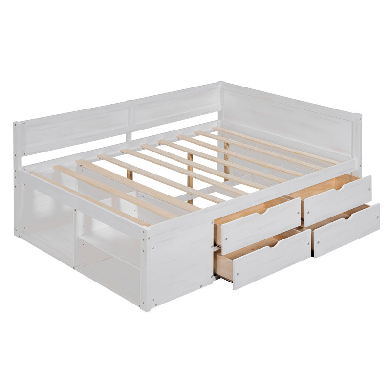 Lit de jour avec tiroirs et tablettes, Complet/Double, Blanc