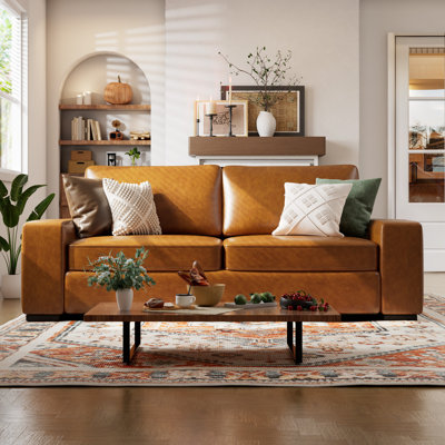 84.6'' Faux Leather Square Arm Sofa