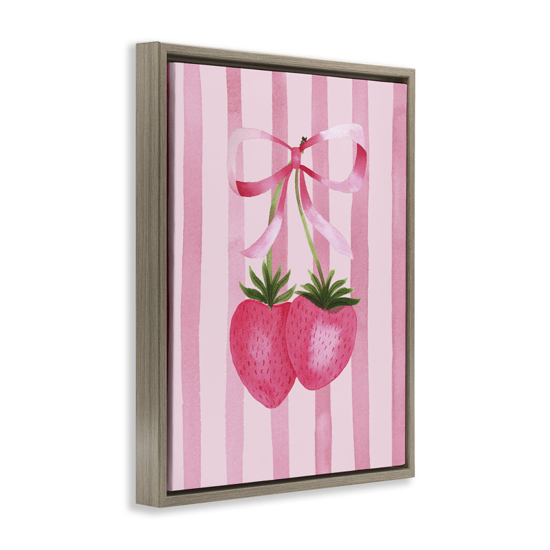 Cadre flottant Coquette Fraises sur rayures, design par Nina Jacobs, Cadre flottant orme Montalcino, H 21 po x l 17 po