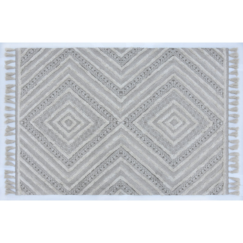 Tapis gris à motif géométrique tissé à plat à la main, Rectangle 4 pi x 6 pi