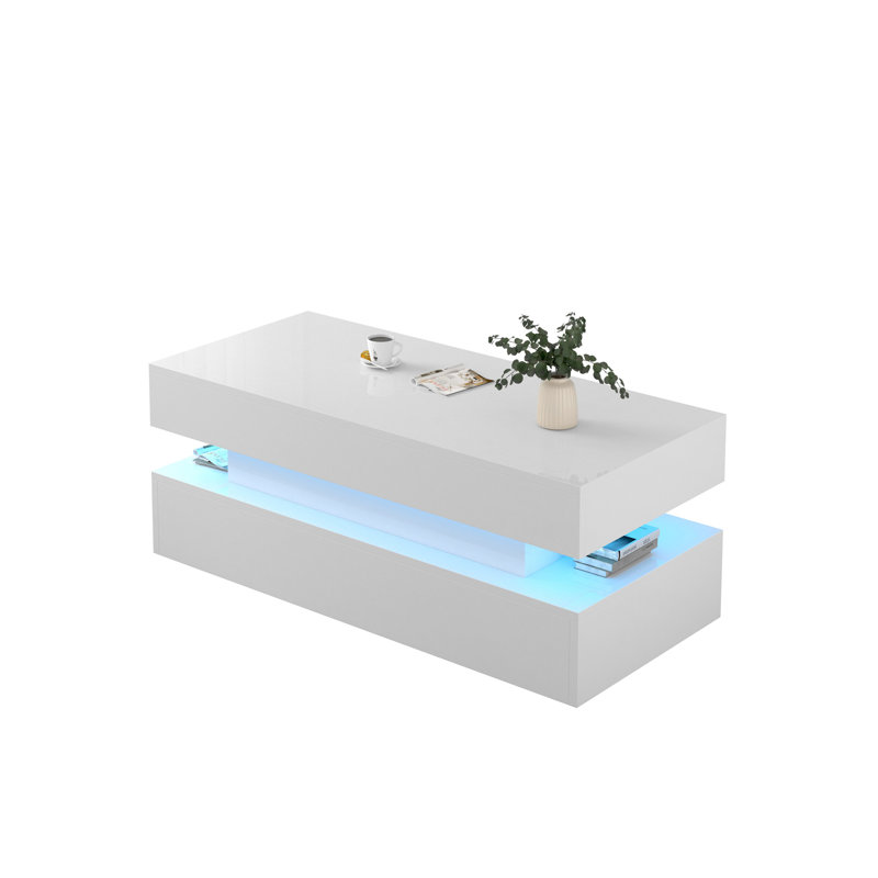 Table basse pliable à trois niveaux de couleur blanche avec tiroirs pour meubles de salon
