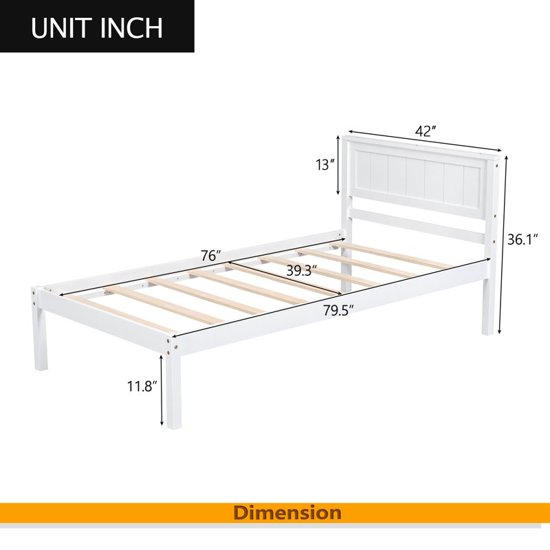 Base de lit plateforme avec tête de lit, Lit simple, Blanc
