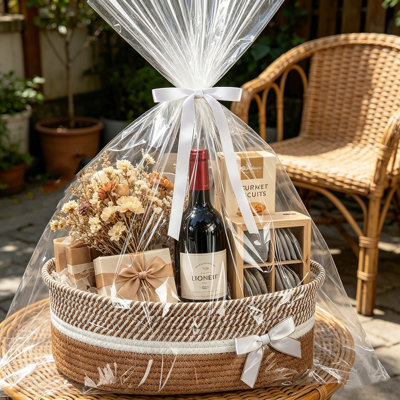 Grand panier-cadeau tissé 14 po x 10 po x 5,5 po avec nœud - panier de rangement en corde de coton fait à la main, panier-cadeau vide pour la remise des diplômes, fête des mères, mariage, Noël, et aussi rangement pour jouets, livres, articles essentiels