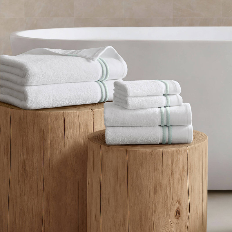 Roan Border 6 Piece Towel Set, 6-Piece, White/Seafoam