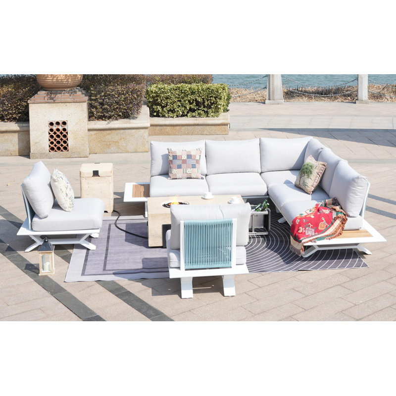 7 - Person Patio Conversation Set with Cushions, White