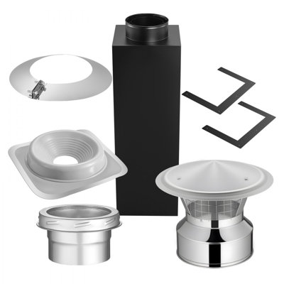Through the Wall Kit for 6-Inch Chimney Pipe, Stainless Steel Internal Through Wall Chimney Kit with Rain Cap,Roof Waterproof Flashing Plate for 5-30 Degree Roof Pitch(No Straight Pipe)