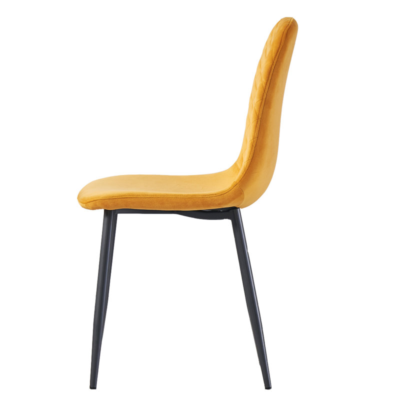 Kaylani Modern Upholstered Dining Chair, Yellow Velvet, Black, 4