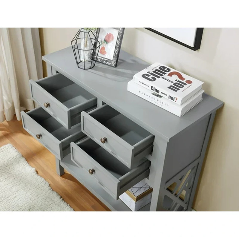 Lund 32" Wide Wooden Entryway Console Table with 4 Drawers and 1 Shelf, Gray