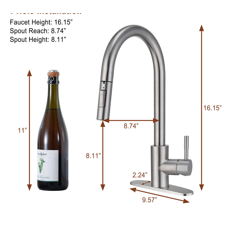 Évier de cuisine encastré à simple cuve en acier inoxydable 36 po x l 19 po avec robinet de cuisine, Nickel brossé