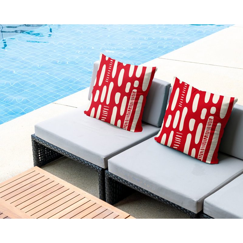 Jeté carré en polyester intérieur / extérieur, L 15 po x H 15 po, Rouge / bleu marine
