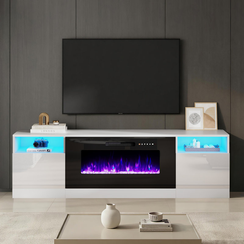 Bhhatu Electric Fireplace TV Stand, White/Black, 70" W