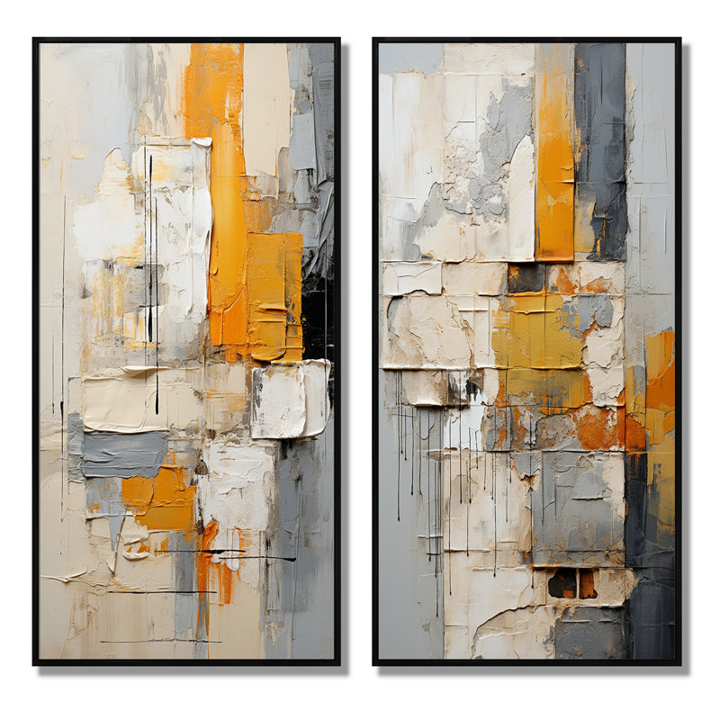 «Abstract Assemblage», 2 pièces sur toile, Cadre noir, H 40 po x l 40 po