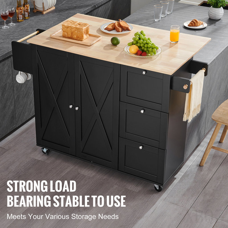 Armoire de rangement sur roulettes avec tiroir et tablettes pour îlot de cuisine, H 39 po x l 45,3 po x P 27 po