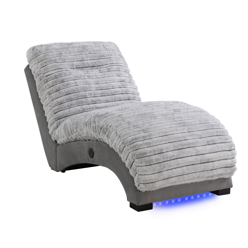 Chaise longue rembourrée avec port USB, Tissu nickel