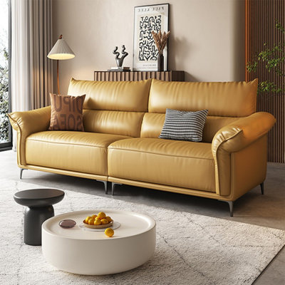 Yellow Genuine Leather Modular Sofa cushion Loveseat