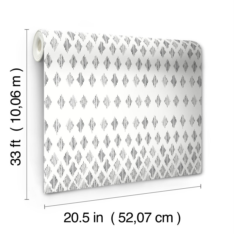 Rouleau de papier peint l 33 po x l 20,5 po marina diamond, L 2,75 pi x l 20,5 po, Noir / blanc