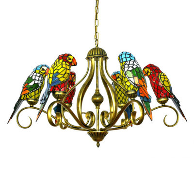 Lustre en verre coloré Parrot Tiffany