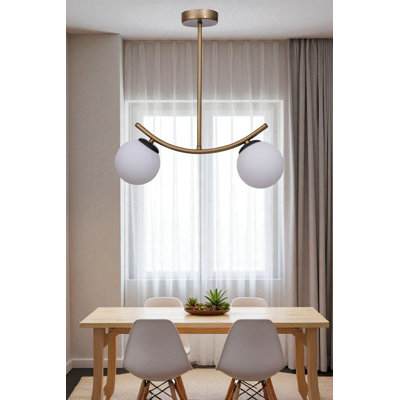 Lustre réglable élégant, structure en métal avec finition blanche et dorée, 5,9 po x 13 po | Hauteur totale: 15,7 - 23,6 pouces | 2 x douilles E27 (40 W maximum) | Idéal pour l'éclairage de salon et de salle à manger, conception moderne