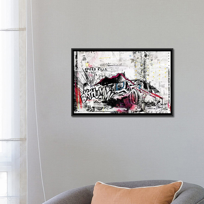 'bkthumm!' publicité rétro sur toile tendue, H 18 po x l 26 po x P 1,5 po, Toile avec cadre noir, Pas de tapis