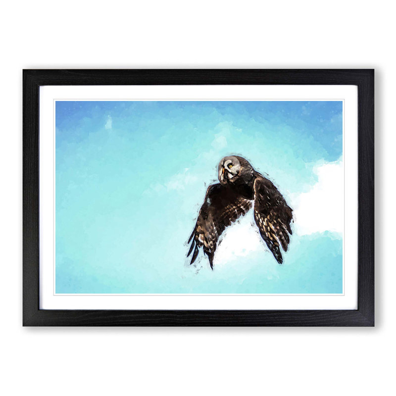 Flying Great Grey Owl in Abstract - Framed Print, 40cm H x 60cm W x 2cm D, Black