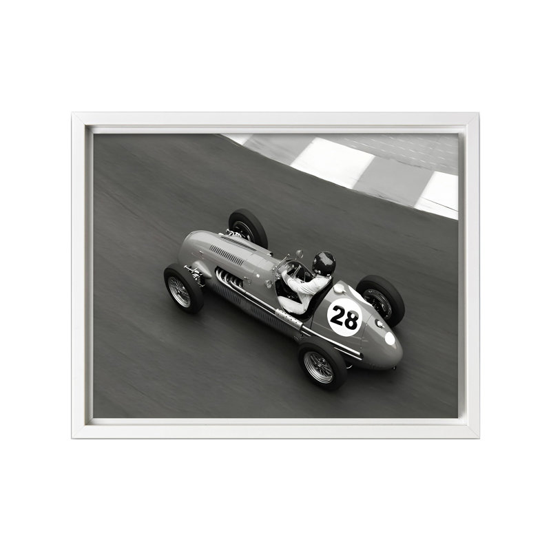 Voiture de course historique, H 08 po x l 10 po, Canvas, White Framed