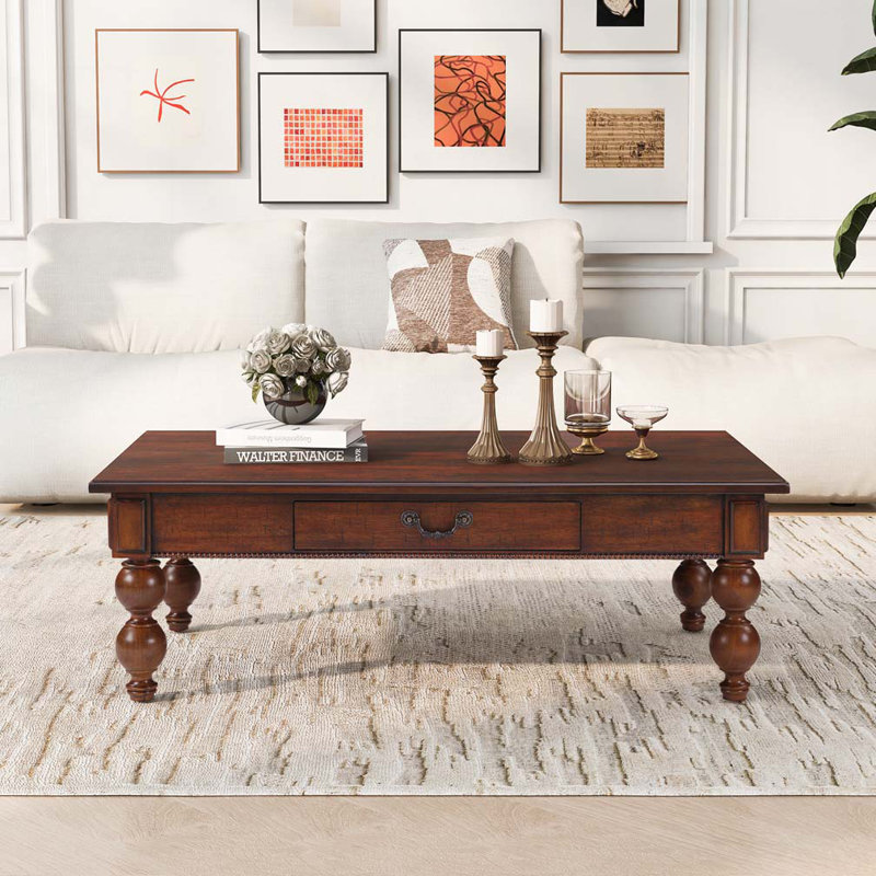 Table basse rectangulaire en bois avec tiroir de rangement, Noyer