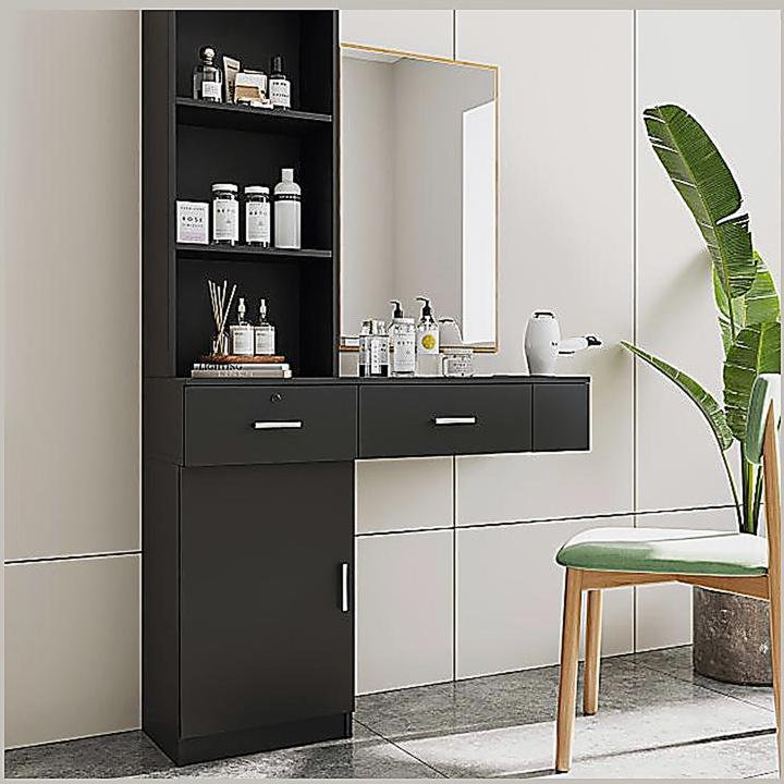 Black modern simple hair desk, multi-layer storage, large storage space