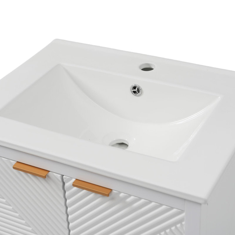 Meuble-lavabo moderne avec grand espace de rangement et charnières à fermeture douce, Blanc