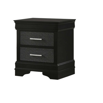 Table de chevet à deux tiroirs Modern Glam avec finition en bois massif et conception capitonnée en forme de cristal pour un rangement élégant